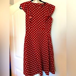Red/White Polka Dot Vintage Style Ruffle Dress. Large